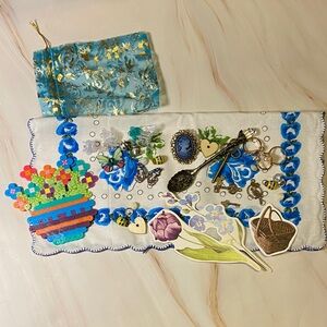 Vintage Victorian Flower Inspired Jewelry and Accessory Set w Perler Bead Magnet